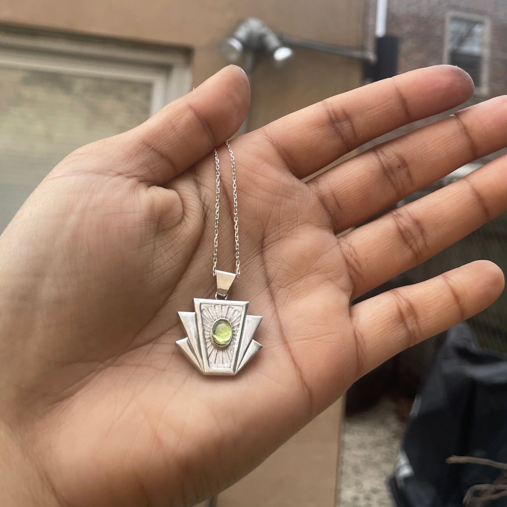 Art Deco Keystone Pendant - Peridot