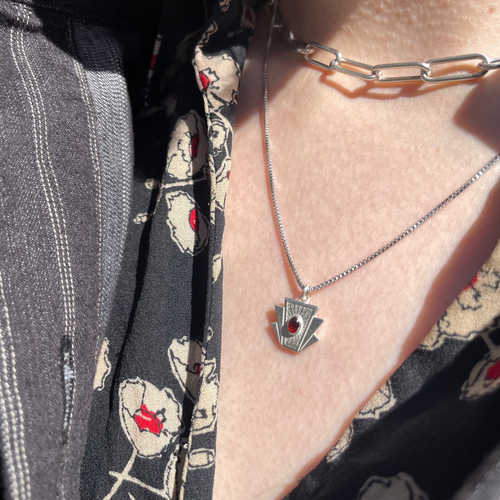 Baby Keystone Necklace - Garnet